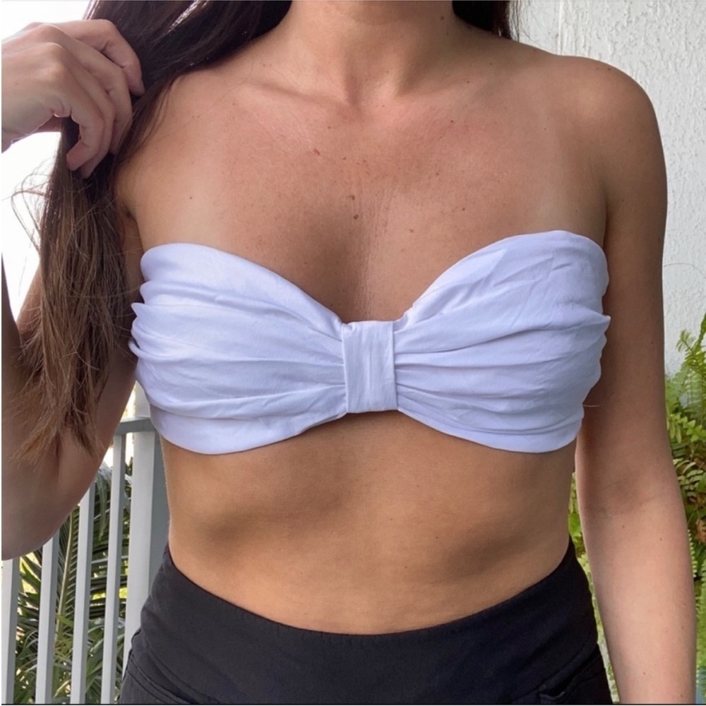 White Sweetheart Bow Cotton Crop Bra Top